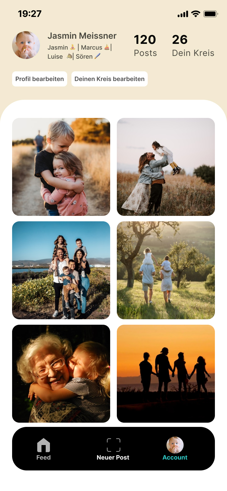 Ansicht eines privaten Familienkreises mit Mitgliedern